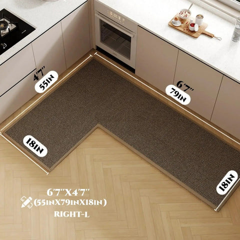 L Shaped Kitchen Mat With Anti Slip Corners For Floor In Front Of Sink Absorbent Washable Runner Rug For Home Kitchen Office Black Brown Right L 6 Foot 7 Inch By 4 Foot 7 Inch placed on kitchen floor