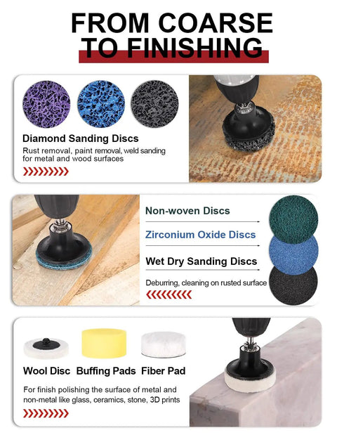 221 Pack 2 Inch Die Grinder Sanding Discs Kit With 1 Quarter Inch Roll Lock Attachment For Die Grinders M12 Power Drill Surface Conditioning Sanding And Polishing Anti Clog Discs For Metal Wood Welds Rust Paint