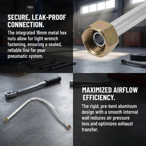 Slick 16mm Inner Diameter Air Compressor Hose Exhaust Tube With 11mm Stepped Outlet And Sturdy Hex Fittings for secure leak-proof connection.