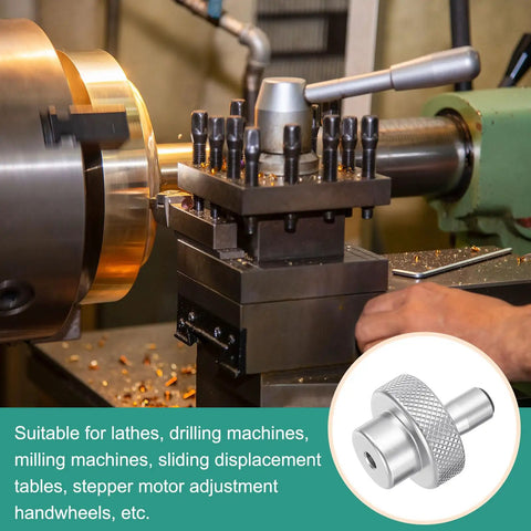 Aluminum Alloy Lathe Hand Wheel 30mm OD With 4mm Bore on milling machine, silver tone, close-up