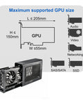 External Gpu Enclosure Featuring Thunderbolt 4 And 3 Plus Usb4 Compatibility Alongside A Robust 240W Psu, max GPU size dimensions displayed.