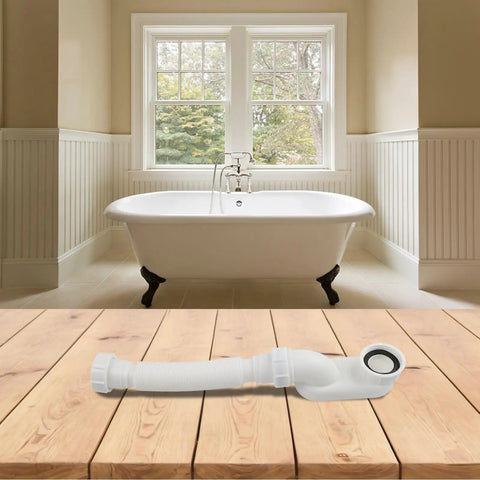 Flexible Rubber Drain Trap With G1-1/2 Threaded Ends For Bathtub Drain Applications And Straightforward Integration on wooden surface.