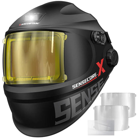 Pro Grade Auto Darkening Welding Helmet With Smart Auto Shade System, extra large 4.6 by 3.2 inch viewing screen, side view