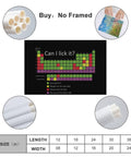 Can I Lick It Poster Funny Periodic Table Of Elements Wall Art Canvas 16x24 Inch Unframed illustrating humor and chemistry.