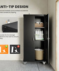 72 Inch Garage Storage Cabinet With Lockable File Cabinet And Tool Organizer, Heavy Duty Steel Storage Solution For Garage Workshop Or Home Office showing anti-tip wall mount