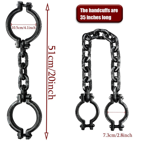 2 Pack Plastic Halloween Fake Prison Chains With Handcuffs And Footcuffs, 20 inch length, non-toxic durable shackles.