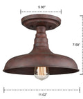 Vintage Retro Rustic Metal Barn Semi Flush Mount Ceiling Light With Rust Finish Industrial Barn Style Fixture for Living Rooms