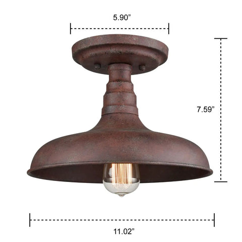 Vintage Retro Rustic Metal Barn Semi Flush Mount Ceiling Light With Rust Finish Industrial Barn Style Fixture for Living Rooms
