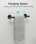 Matte Black Towel Bar For Bathroom, 24 Inch Wall Mounted Stainless Steel Rod, SUS304, holding a towel, 9 inch hanging space