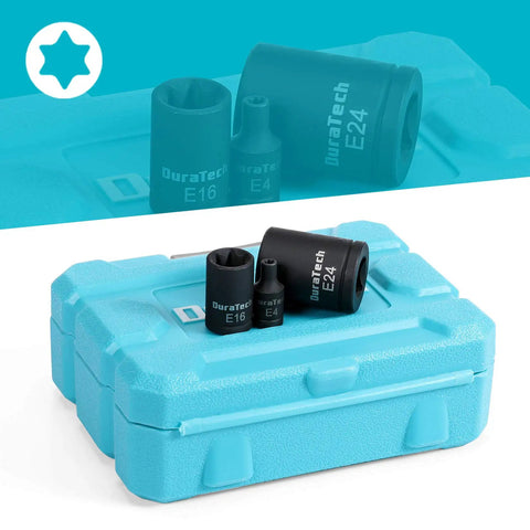 Fourteen Piece External Star Impact Socket Set With Storage Case for E4 Through E24 Sockets in One Quarter Inch