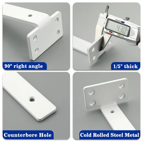 Heavy Duty L Shelf Brackets Built Tough 6 Inch Hidden Mount Corner Wall Shelves Supports One Fifth Inch Thick Metal White 4 Pack