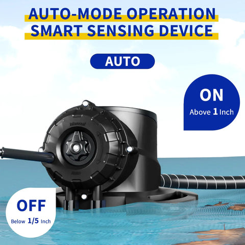 Automatic Pool Cover Pump Half Horsepower 2250 GPH Submersible Sump Pump with auto-mode operation and smart sensing device.