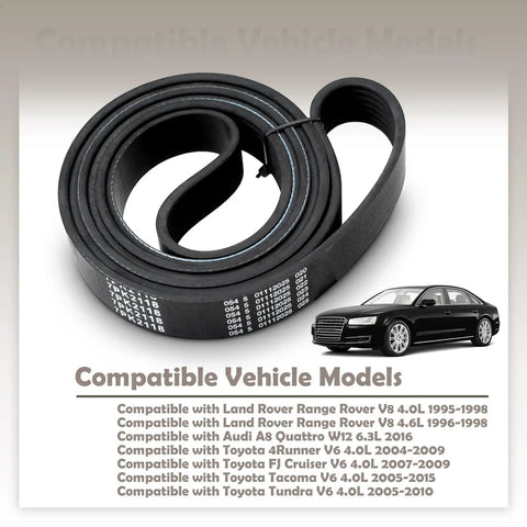 Ultimate 7PK2118 Serpentine Drive Belt For Toyota Tacoma Tundra V6 And Range Rover W12 Engine Replacement K070834 flat lay view