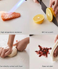 Polished Marble Lazy Susan Turntable showcasing high temperature resistance while slicing salmon and lemons.