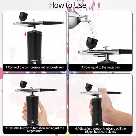 Airbrush Kit With Air Compressor For Nail Art Makeup Barber And Model Painting Wireless Air Brush System How to Use Guide
