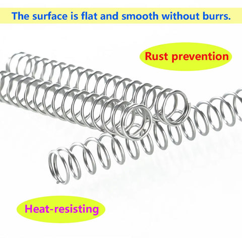 10 Piece Stainless Steel Compression Springs Set With 1.2mm Wire Diameter And 8mm Outer Diameter 35mm Free Length shown.