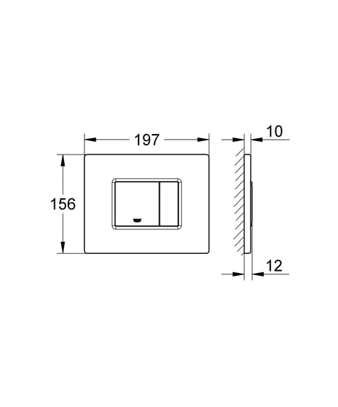 Skate Cosmopolitan Leather Flush Actuation Plate With Dual Flush Or Start And Stop dimensions illustration.