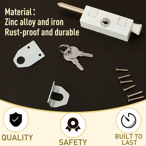 Two Piece Sliding Patio Door Lock Set With Keyed Lock Rectangle Security Bar For Glass Doors, zinc alloy, shown with keys and screws