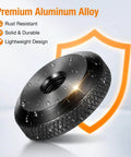 Close-up of Five Pack Thumb Nuts 1/4-20 female screws with knurled wheel, black aluminum, for camera tripods and mounts.