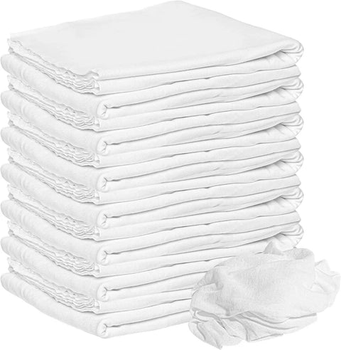 Stack of lint free 100 percent cotton cleaning rags 15 pack 18x18 white cloths for dusting staining polishing and general house cleaning