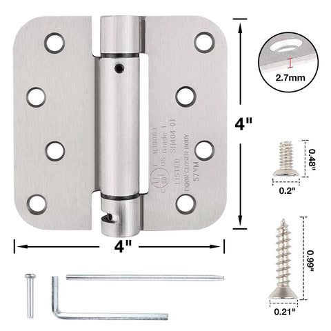 4 Inch Self Closing Door Hinges 3 Pack Matte Black Spring Loaded Hinge Kit For Residential Doors And Gates with measurements.