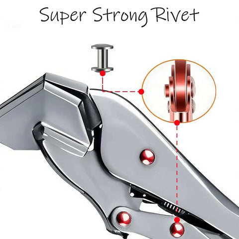 Close-up of Beefy 11 Inch Locking Pliers Spring Loaded Action Anti Rust with super strong rivet detail