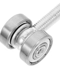 Heavy Duty Stainless Steel V Groove Sliding Door Pulley Wheel Featuring Dual Ball Bearings with visible nut and shaft.