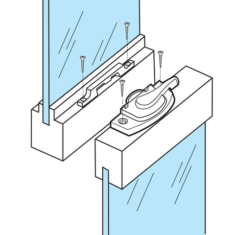 Installation diagram of Durable Diecast Sash Lock 2744 White Finish Single Unit For Wood Or Vinyl Windows Fits Single And Double Hung Styles.
