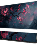 Pink Flower Extended Gaming Mouse Pad XL with Non Slip Base and Stitched Edges, large desk pad 11.8 by 31.5 inches, frontal view