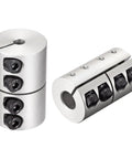 Pair Of Aluminum Shaft Couplers 6.35Mm To 10Mm, 25X40Mm Clamp Joint For 3D Printers And CNC Rigs, shown with screw clamps