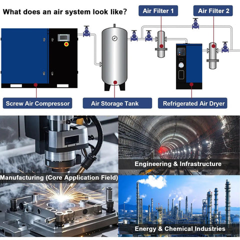 Heavy Duty 10HP Industrial Rotary Screw Air Compressor, 34CFM At 125 PSI, Low Noise 62 DBCabinet For Workshop Manufacturing, Continuous Duty 230V 3Phase Power