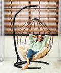 Heavy Duty Hammock Chair Stand 300 Lb Capacity For Indoor Outdoor Use Egg Chair Frame With 360 Degree Rotation setup