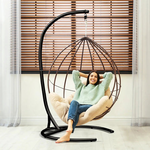 Heavy Duty Hammock Chair Stand 300 Lb Capacity For Indoor Outdoor Use Egg Chair Frame With 360 Degree Rotation setup