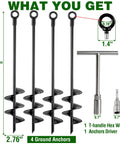 Heavy Duty Ground Anchors 18 Inch 4 Pack Screw In Earth Anchors For Swing Sets Tents Sheds, set with T-handle hex wrench and driver