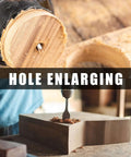 COMOWARE drill bit set, 246 pcs, shown in use drilling wood with wood shavings and visible drill chuck