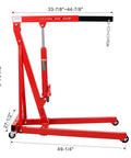 Heavy Duty Folding Engine Hoist And Cherry Picker Shop Crane With 1500 Lbs Capacity, red solid steel material, adjustable height.