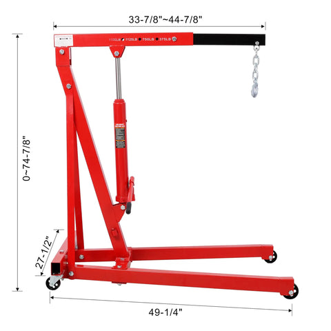 Heavy Duty Folding Engine Hoist And Cherry Picker Shop Crane With 1500 Lbs Capacity, red solid steel material, adjustable height.