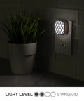 Ambient LED Night Light 2 Pack With Dusk To Dawn Sensor, Oil Rubbed Bronze Moroccan Design plugged in beside plant