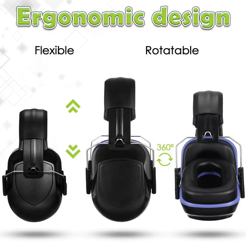 Ergonomic design of Six Pack Noise Reduction Ear Muffs NRR 28dB Ear Protection For Shooting Range And Lawn Mowing shown.