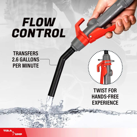 Fuel Transfer Pump With Quick Flow Control Nozzle Siphons Up To 2.6 GPM Dual Trigger Locking Nozzle For Gas Diesel And Watering Smooth Squeeze Operation For Fast Refuels And DIY Spill Free Transfers.