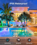 Smart WiFi RGB LED Flood Lights Outdoor With App Control And Alexa, IP66 Waterproof lighting on modern house and pool