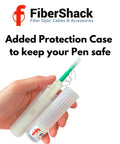 Fibershack 2.5mm fiber optic cleaner pen in protective case with dust caps, front view