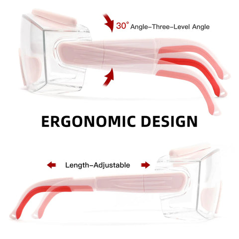 Over Glasses Anti Fog Safety Goggles with ergonomic design and adjustable pink frame for men and women