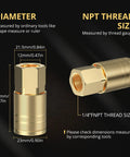 47 Piece One Quarter Inch NPT Air Coupler And Plug Kit With Brass And Copper Plated Fittings, detailing coupler dimensions