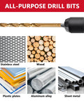 Side view of cobalt drill bit set in chuck, 29-piece M35 HSS twist drill bits with metal index storage box