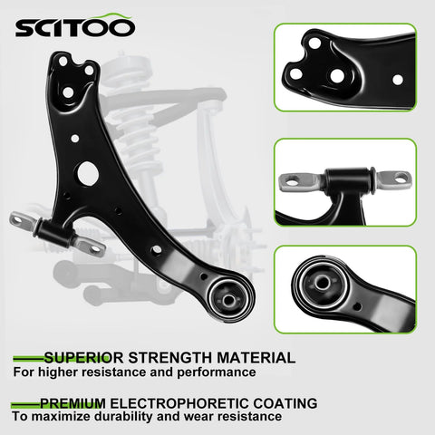 SCITOO 8-piece front suspension kit with lower control arm, ball joints, outer tie rod ends, sway bar links.