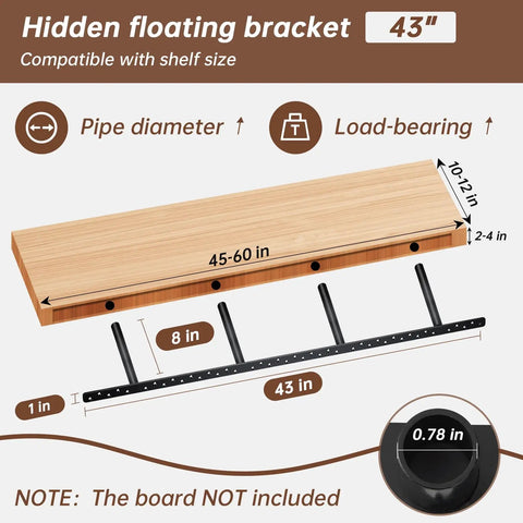 Beefy Heavy Duty Floating Shelf Brackets 43x8x1 Inch Hidden Black Metal Fireplace Mantel Brackets with 43 in shelf diagram