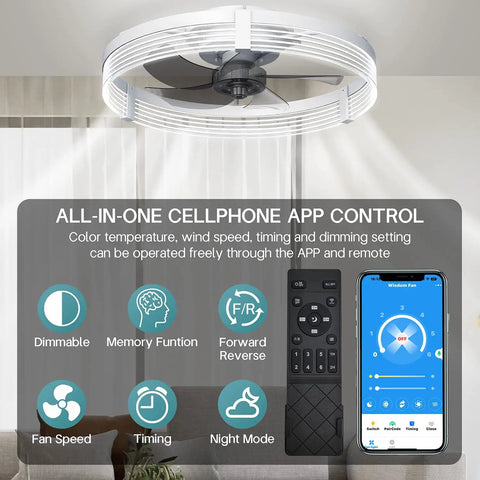 Low Profile Ceiling Fan With Lights And Remote Dope Modern Flush Mount LED Stepless Dimmable Fixture with reversible blades and app control