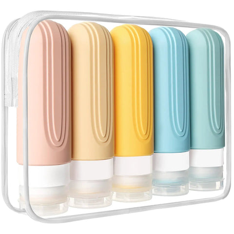 On The Go Travel Bottles For Toiletries Set 5 Pack TSA Approved 3oz Leak Proof Refillable Containers With BPA Free Toiletry Bag