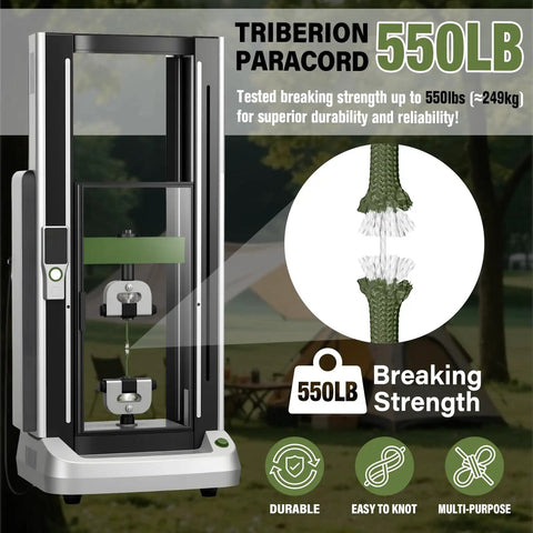 Testing machine for Heavy Duty 550 Lb Paracord 4Mm 7 Strand Core Rope Spool, showing 550 lb breaking strength.
